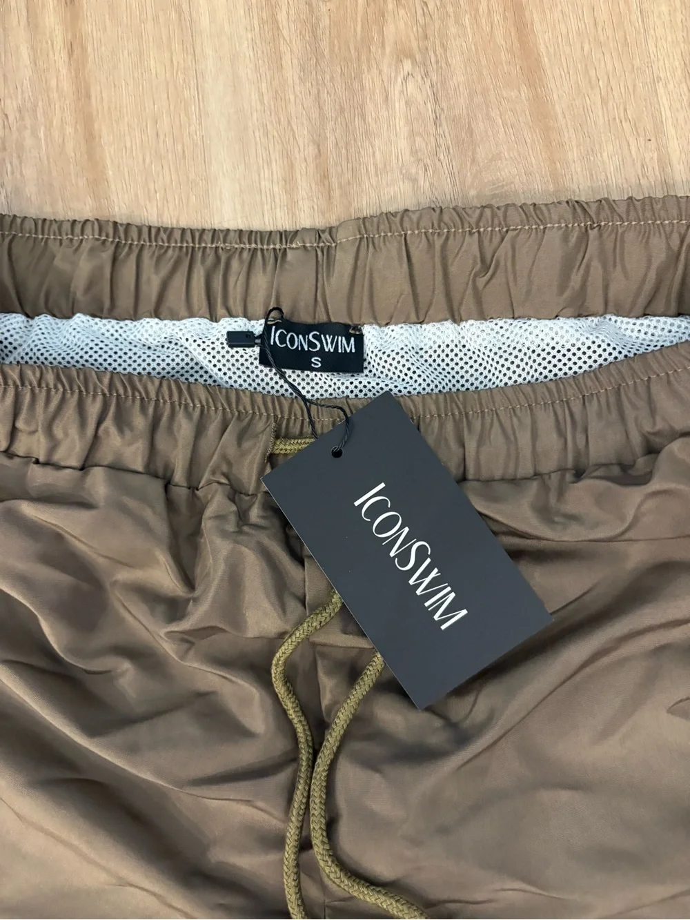 Men's Brown Elastic-Waist Swim Trunks